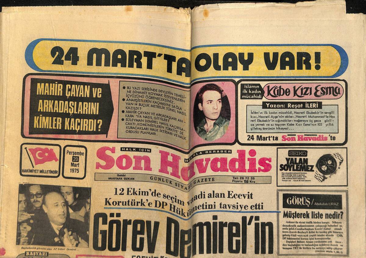 Son Havadis Gazetesi 20 Mart 1975 - İsvan'ın Kaza Sanıklarına Göz Yumduğu Doğru Değil - MURAT 124 Reklam GZ160284 - 1