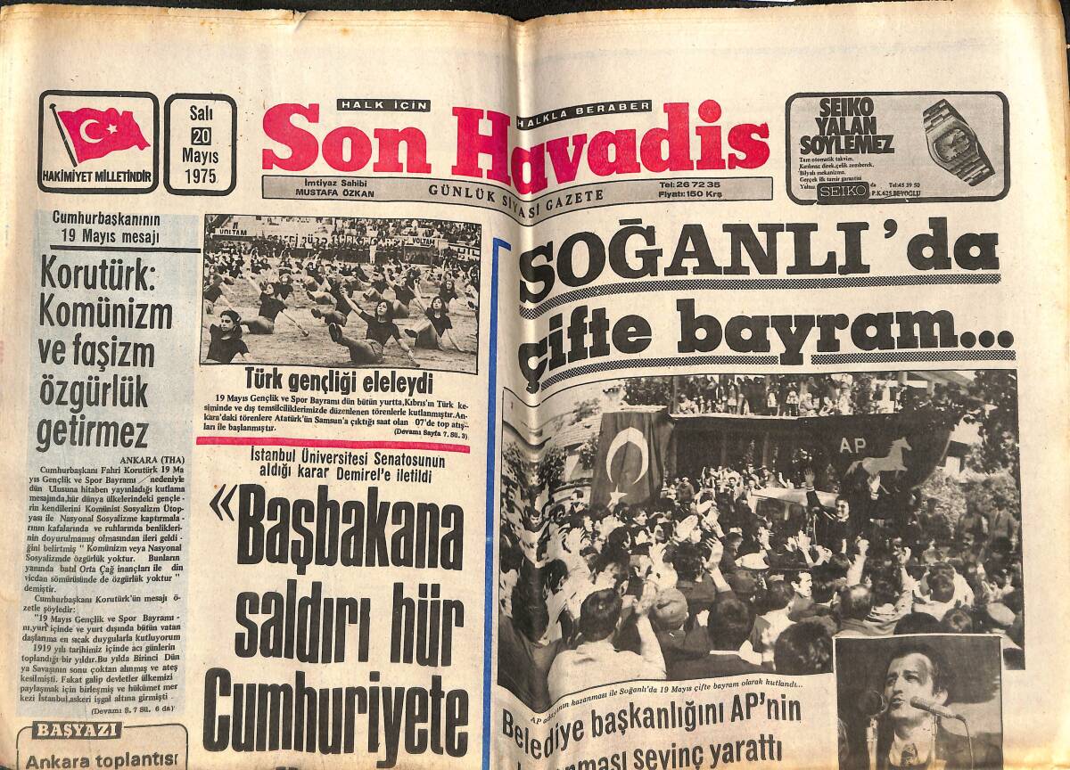 Son Havadis Gazetesi 20 Mayıs 1975 - Soğanlı'da Çifte Bayram - Türk-Yunan Görüşmeleri Sona Erdi GZ142919 - 1
