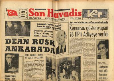 Son Havadis Gazetesi 20 Nisan 1966 - Dehan Rusk Ankarada GZ77470 - 1