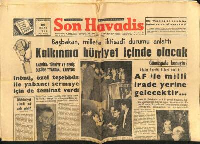 Son Havadis Gazetesi 20 Ocak 1962 - Başbakan`ın Sözleri Eminsu Derneğinde Teesür Yarattı GZ80502 - 1
