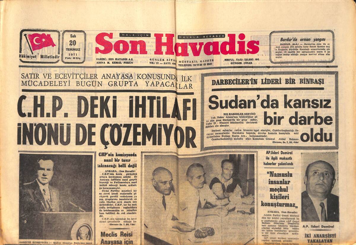Son Havadis Gazetesi 20 Temmuz 1971 - Sudan'da Kansız Bir Darbe Oldu GZ158786 - 1