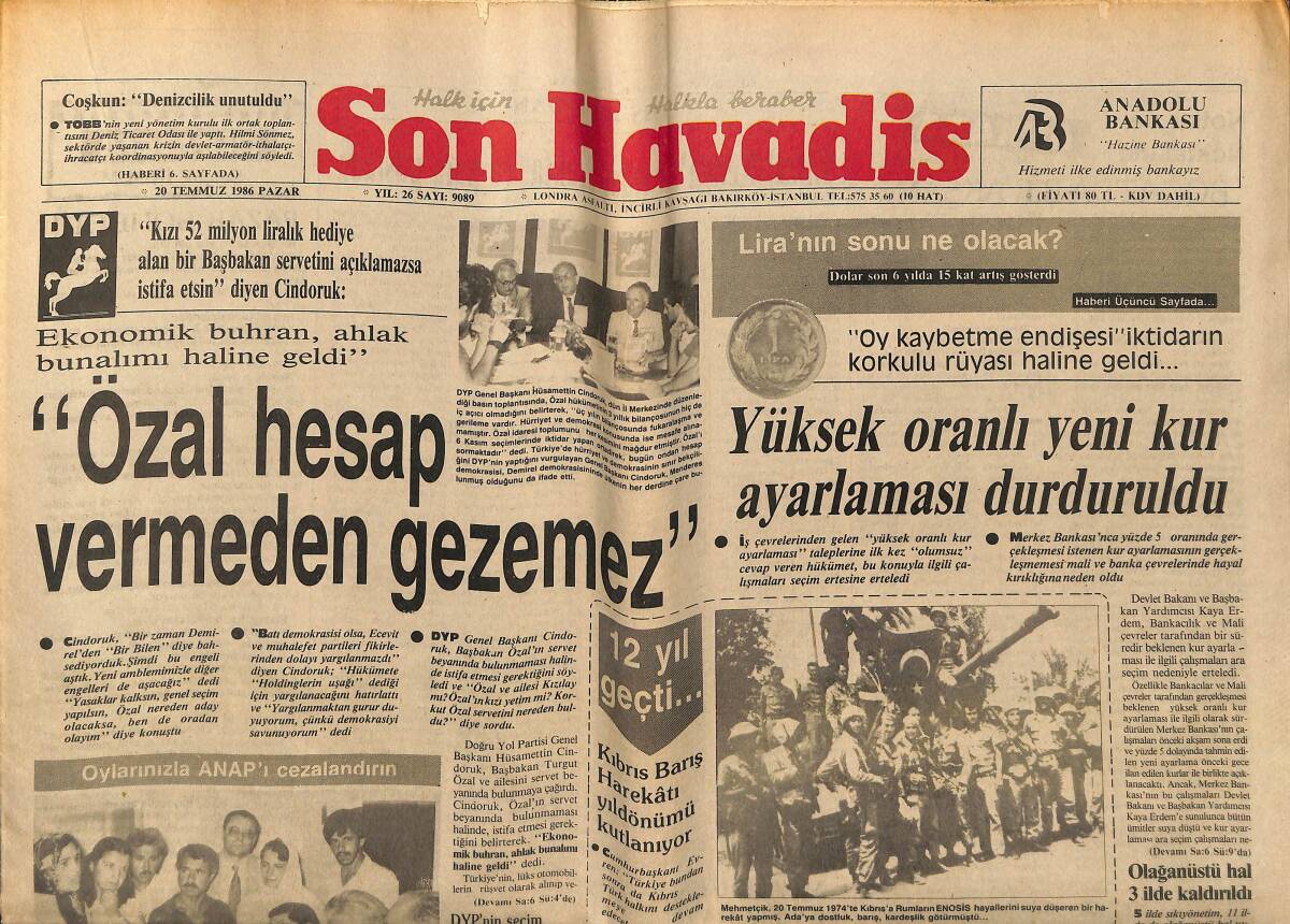 Son Havadis Gazetesi 20 Temmuz 1986 - Bafra Kültür Derneği Faaliyete Geçti - Ecevit'i Ecevit'e Şikayet Edecekler GZ149756 - 1