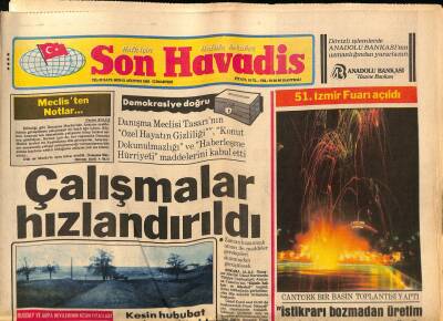 Son Havadis Gazetesi 21 Ağustos 1982 - İzmir Sanatçıların İstilasına Uğradı GZ69166 - 2
