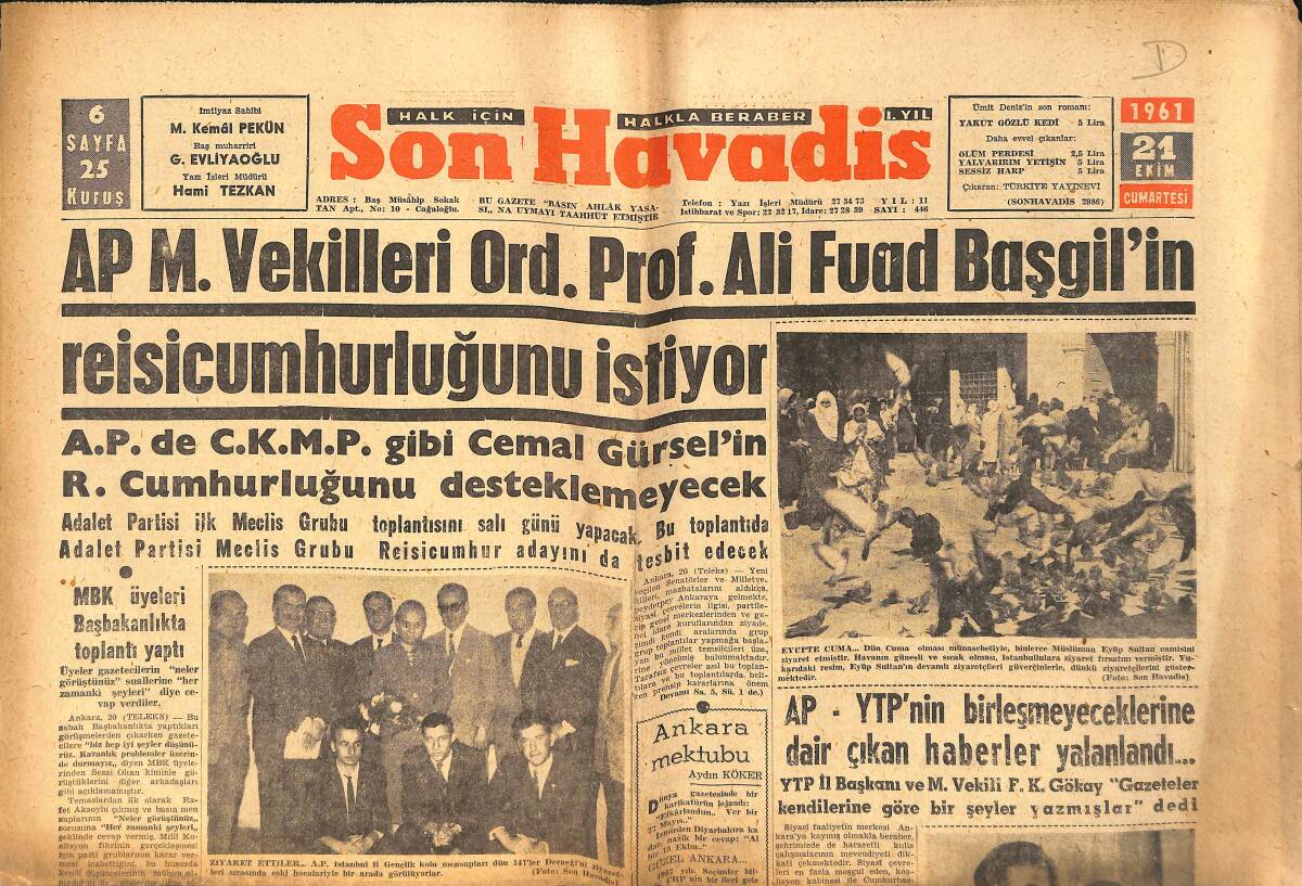 Son Havadis Gazetesi 21 Ekim 1961 - Günaltayın Cenazesi Ankara'ya Gönderildi GZ158838 - 1
