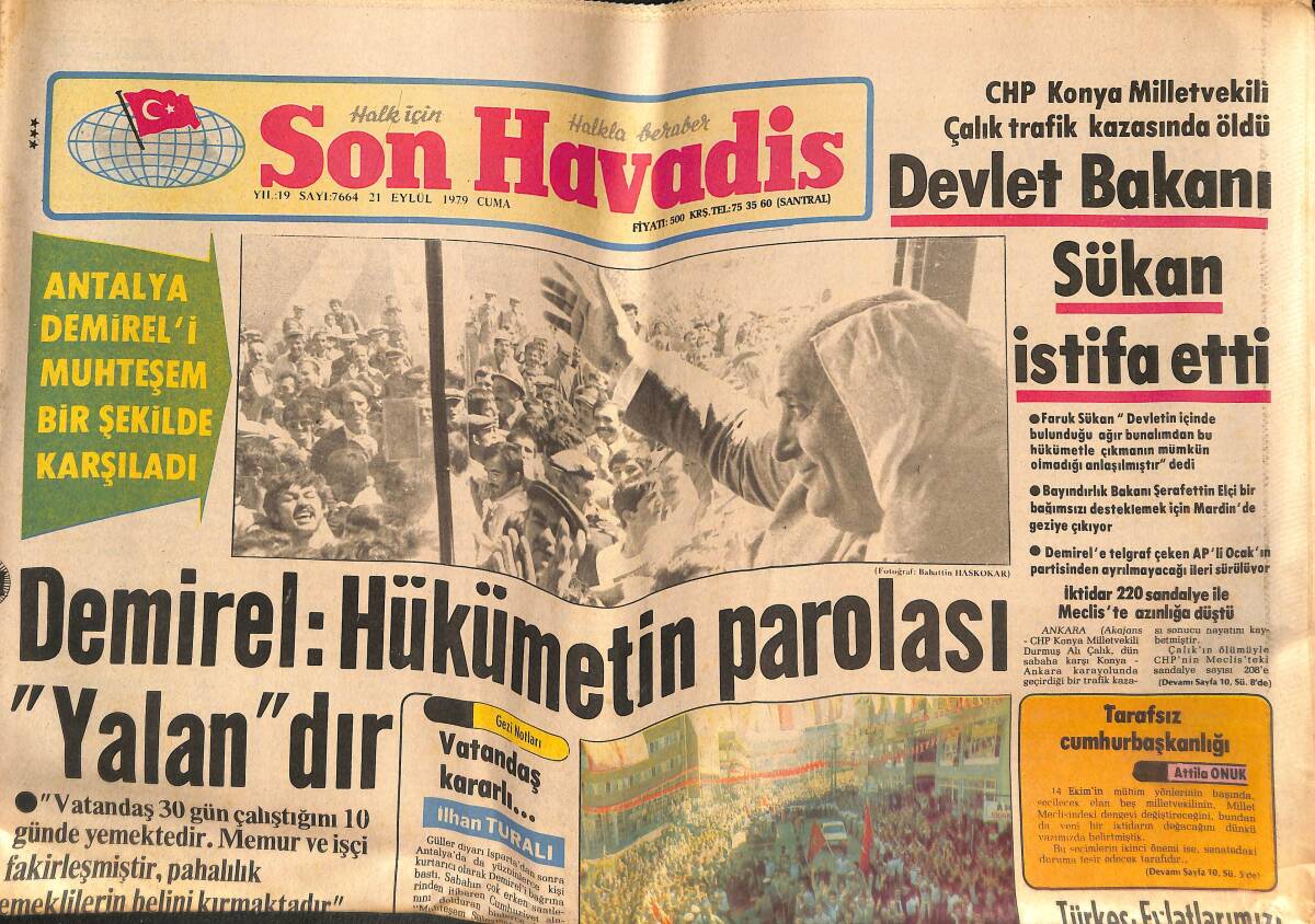 Son Havadis Gazetesi 21 Eylül 1979 - Devlet Bakanı Sükan İstifa Etti - Serbest Güreşte 12 Galibiyet 2 Yenilgi Elde Ettik GZ134576 - 1