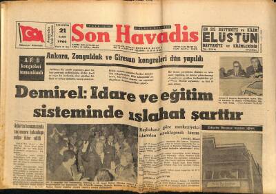 Son Havadis Gazetesi - 21 Kasım 1966 - A.P. İl Kongreleri Tamamlandı - 1967de Çiftçiye 5 Milyar Lira Kredi Verilecek GZ124248 - 1