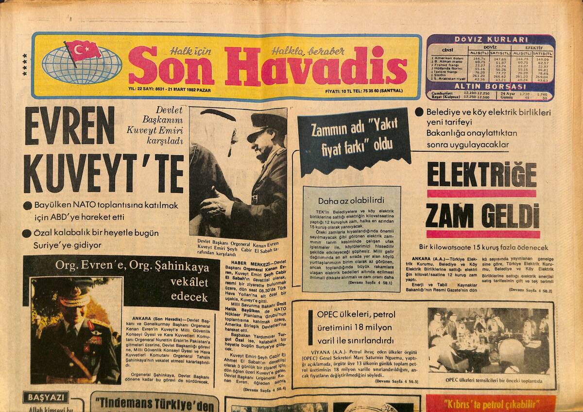 Son Havadis Gazetesi 21 Mart 1982 - Evren Kuveyt'te - Halk Şairimiz Aşık Veysel'i Bugün Anıyoruz GZ149685 - 1