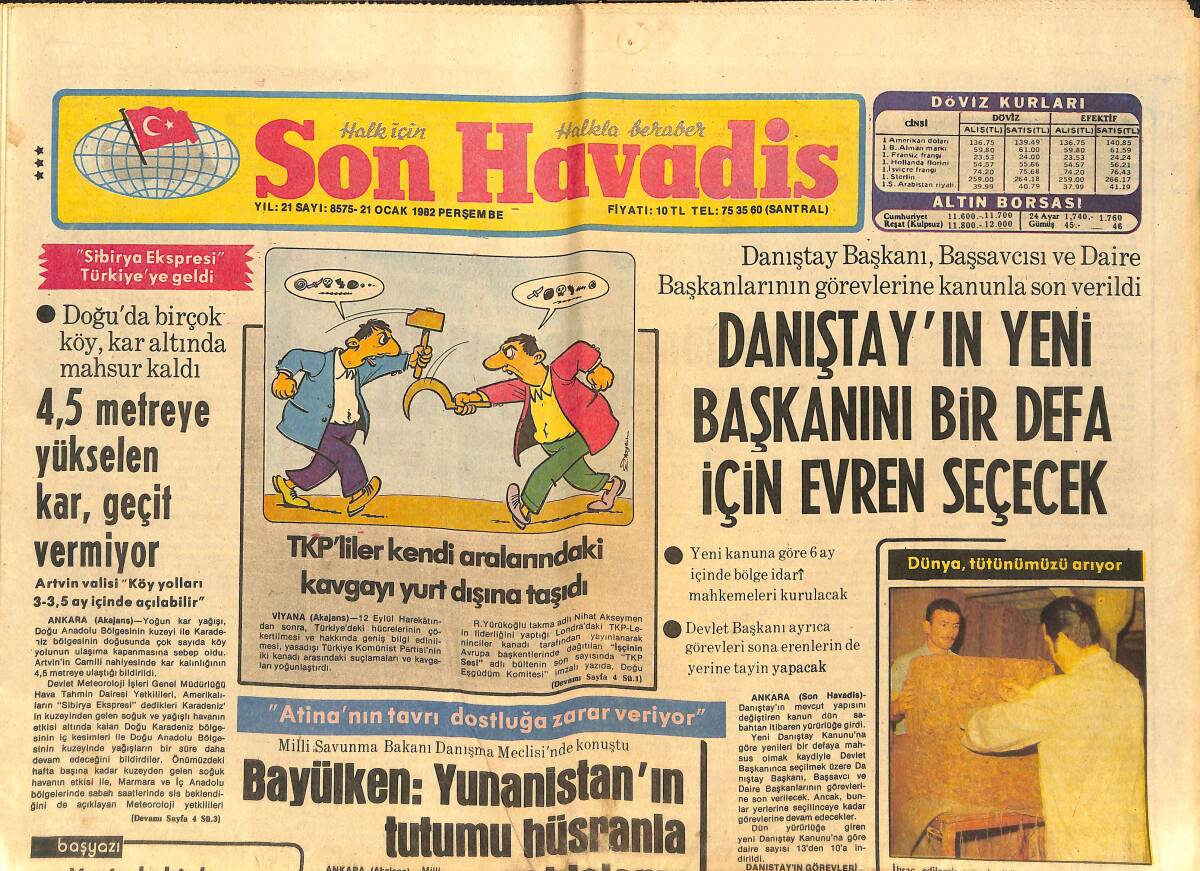 Son Havadis Gazetesi 21 Ocak 1982 - Yalçın Uraz'ı Kabri Başında Andık - 8 Ayda 82 Bin Ton Tütün İhraç Ettik GZ142745 - 1