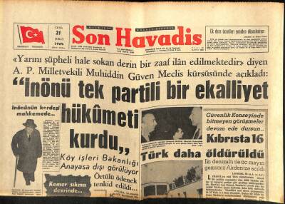 Son Havadis Gazetesi 21 Şubat 1964 - Vefa Semti Yangın Tehlikesi Atlattı - Celal Bayar Yargılandı GZ123948 - 1