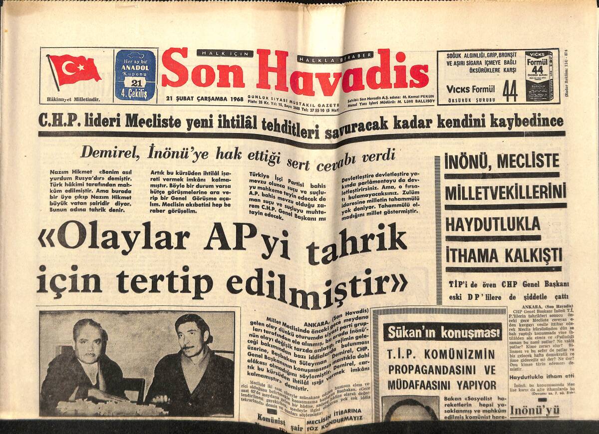 Son Havadis Gazetesi 21 Şubat 1968 - DİSK de Politikaya Karıştı - Sükan'ın Konuşması GZ148749 - 1