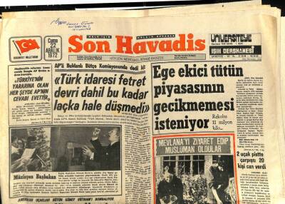 Son Havadis Gazetesi 22 Aralık 1972 - Ege Ekinci Tütün Piyasasının Gecikmemesi İsteniyor - Mason Dernekleri de Denetlenecek GZ98374 - 1