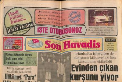 Son Havadis Gazetesi 22 Aralık 1978 - Burdurda Bir Otobüs Uçuruma Yuvarlandı , 19 Ölü 28 Yaralı Var GZ74003 - 1