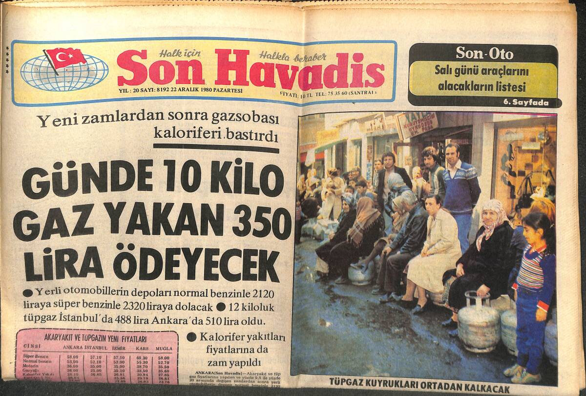 Son Havadis Gazetesi 22 Aralık 1980 - Türkiye'nin En Büyük Barajı Keban Daha da Büyüyor - Galatasaray Altay'ı Yenemedi GZ143446 - 1
