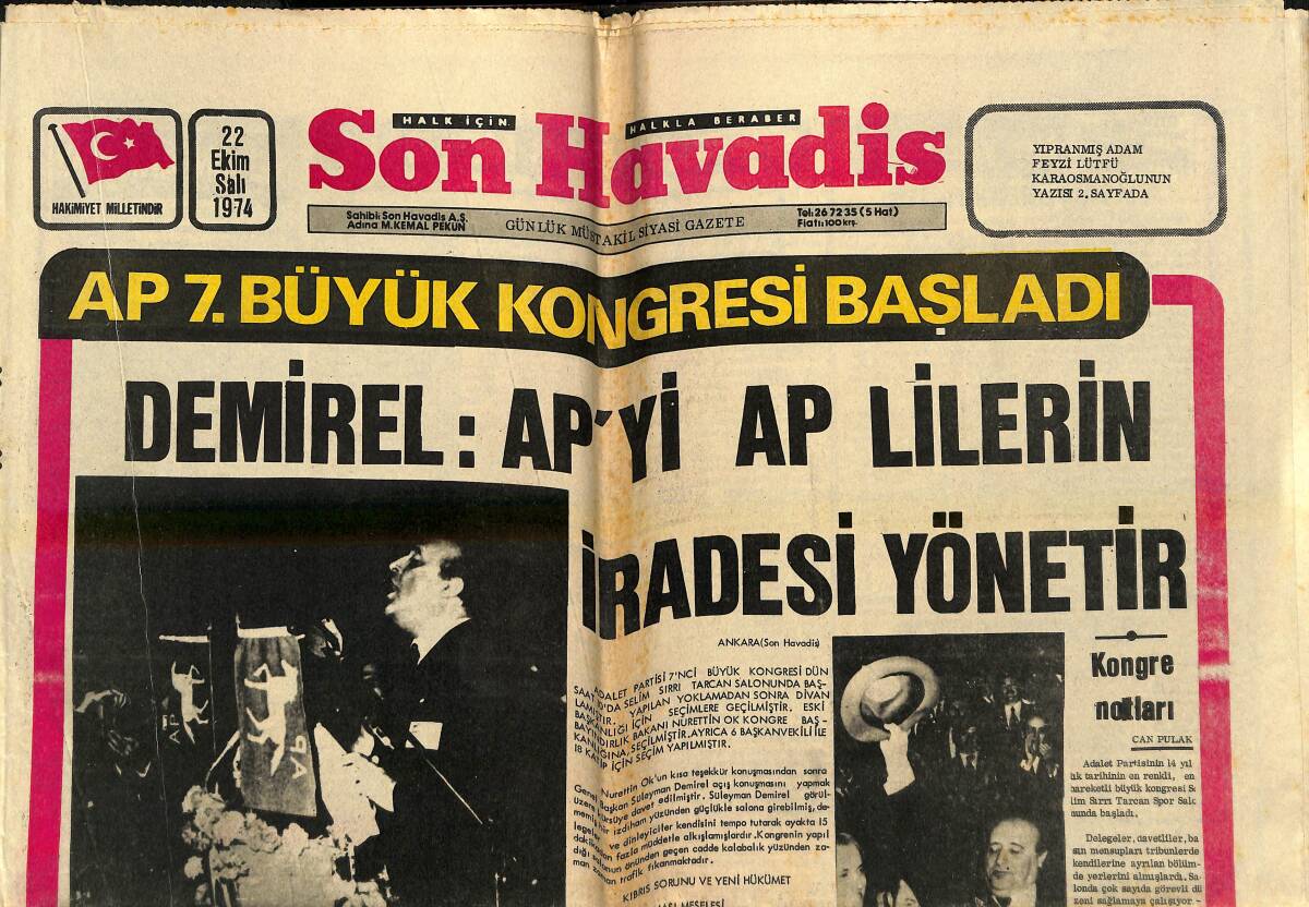 Son Havadis Gazetesi 22 Ekim 1974 - Ankara'da Kolera Salgını Başladı - Karabük'te Halk Yağ Almak İçin Kuyruğa Giriyor GZ160268 - 1