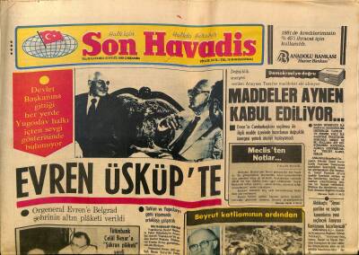 Son Havadis Gazetesi 22 Eylül 1982 - Aşçılar Kralı Jensen İstanbulda - Evren Üsküpte GZ124202 - 1