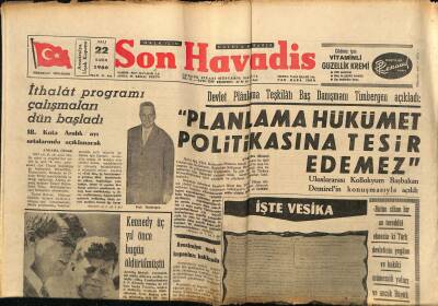 Son Havadis Gazetesi - 22 Kasım 1966 - Kennedy Üç Yıl Önce Bugün Öldürülmüştü - Gündüz Kılıç Metini Dün Vazifeye Çağırdı GZ124249 - 1
