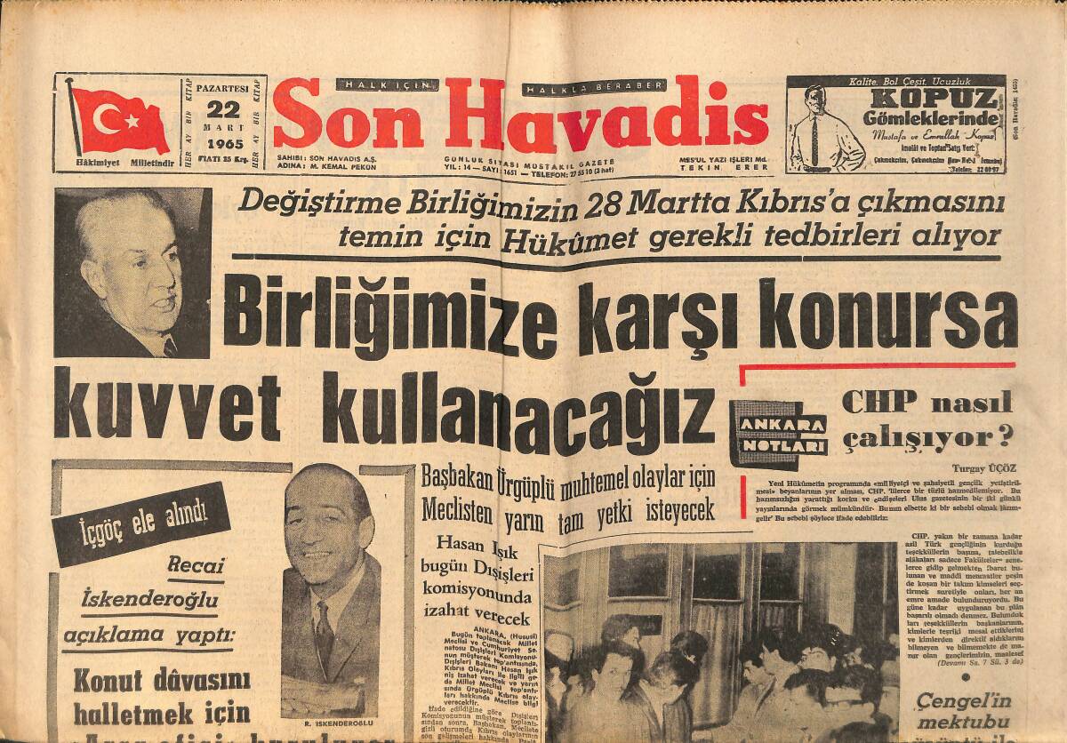 Son Havadis Gazetesi 22 Mart 1965 - Beatle Topluluğu İngiltere'de Hadise Yarattı GZ158813 - 1