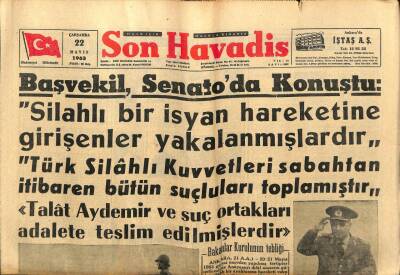Son Havadis Gazetesi 22 Mayıs 1963 - İstanbul Ankara Ve İzmirde Örfi İdare GZ99009 - 1