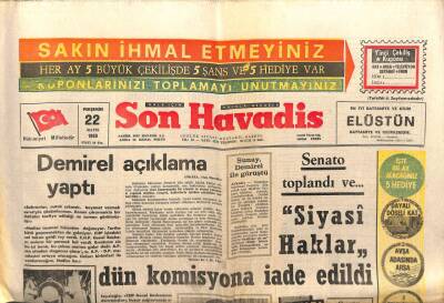 Son Havadis Gazetesi 22 Mayıs 1969 - Ferruh Adalı Yargıtay Başkanı Oldu GZ103368 - 1