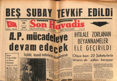 Son Havadis Gazetesi 22 Nisan 1963 - Nüfus Başına Yıllık Milli Gelir 1200 Liraya Düştü GZ69329 - 2