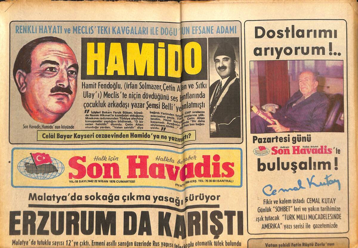 Son Havadis Gazetesi 22 Nisan 1978 - İstanbul'da Öğrenciler Birbirini Kurşunluyor - Rumlar , ABD'nin Türkiye'ye Baskı Yapmasını İstedi GZ142886 - 1