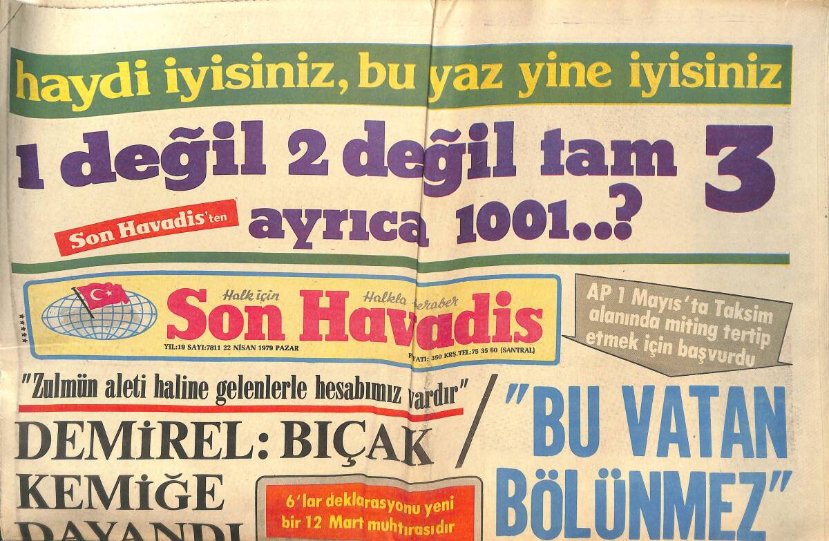 Son Havadis Gazetesi 22 Nisan 1979 - Adnan Pekak'da Ekrana Geliyor - Muazzez Abacı Görevli Memura Hakaretten Gözaltına Alındı GZ142892 - 1