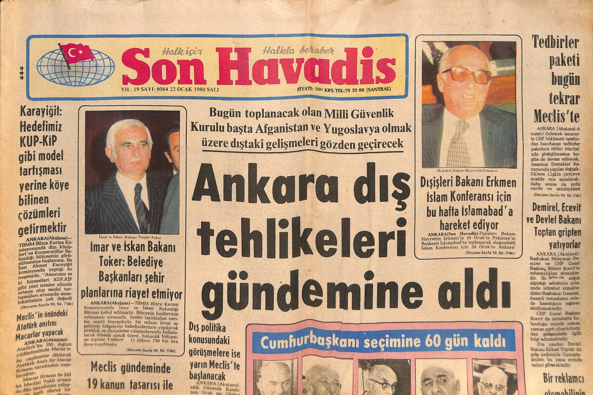 Son Havadis Gazetesi 22 Ocak 1980 - Ankara Dış Tehlikeleri Gündemine Aldı - Boğa Güreşi Seyreden 150 Kişi Öldü, 5000'den Fazla Yaralı Var GZ133861 - 1