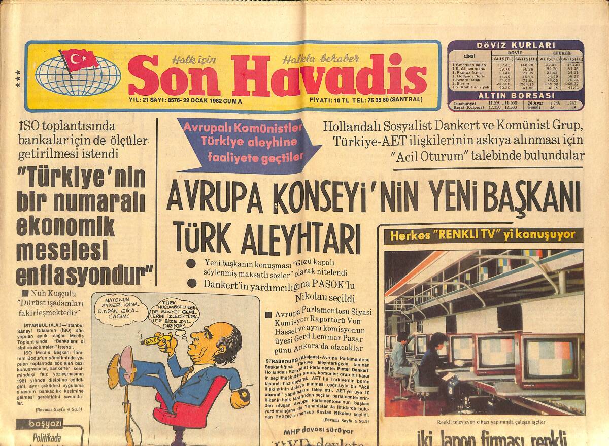 Son Havadis Gazetesi 22 Ocak 1982 - Avrupa Konseyi'nin Yeni Başkanı Türk Aleyhtarı - İşçi Dövizin Girişi Durdu GZ142746 - 1