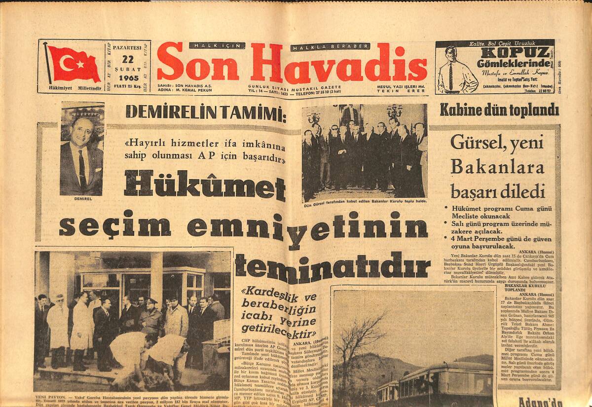 Son Havadis Gazetesi 22 Şubat 1965 - Adana'da İşçi Partisi Aleyhine Gösteriler Yapıldı GZ158656 - 1