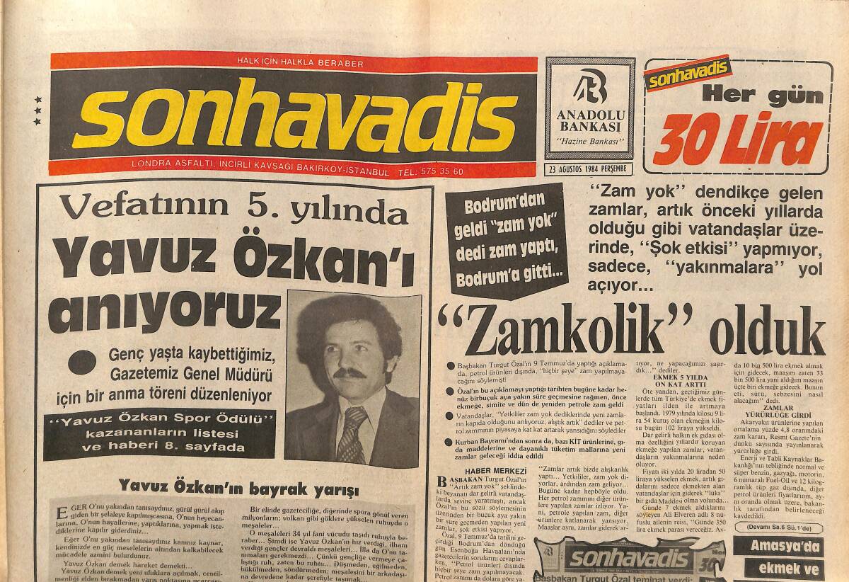 Son Havadis Gazetesi 23 Ağustos 1984 - Süveyş'de Mayın Avı - Yavuz Özkan'ın Bayrak Yarışı GZ141091 - 1