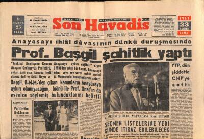Son Havadis Gazetesi 23 Haziran 1961 - Anayasayı İhlal Davasında Başgil Şahitlik Yaptı GZ56509 - 1