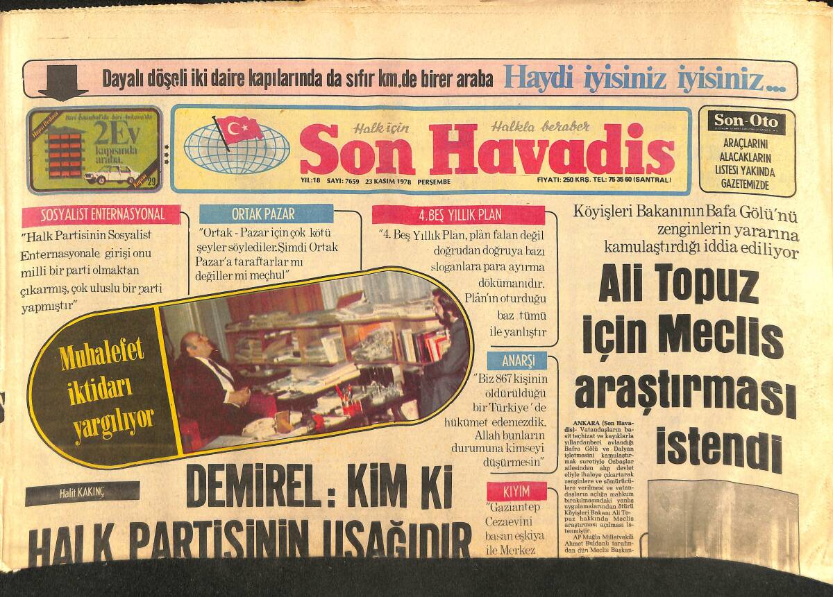 Son Havadis Gazetesi 23 Kasım 1978 - Ali Topuz İçin Meclis Araştırması İstendi GZ147699 - 1