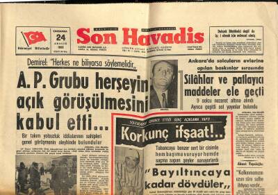 Son Havadis Gazetesi 24 Aralık 1969 - Brigitte Bardot Halkın Gözdesi Ödülünü Aldı - Kastamonu Şilebi Karaya Oturdu GZ121047 - 1