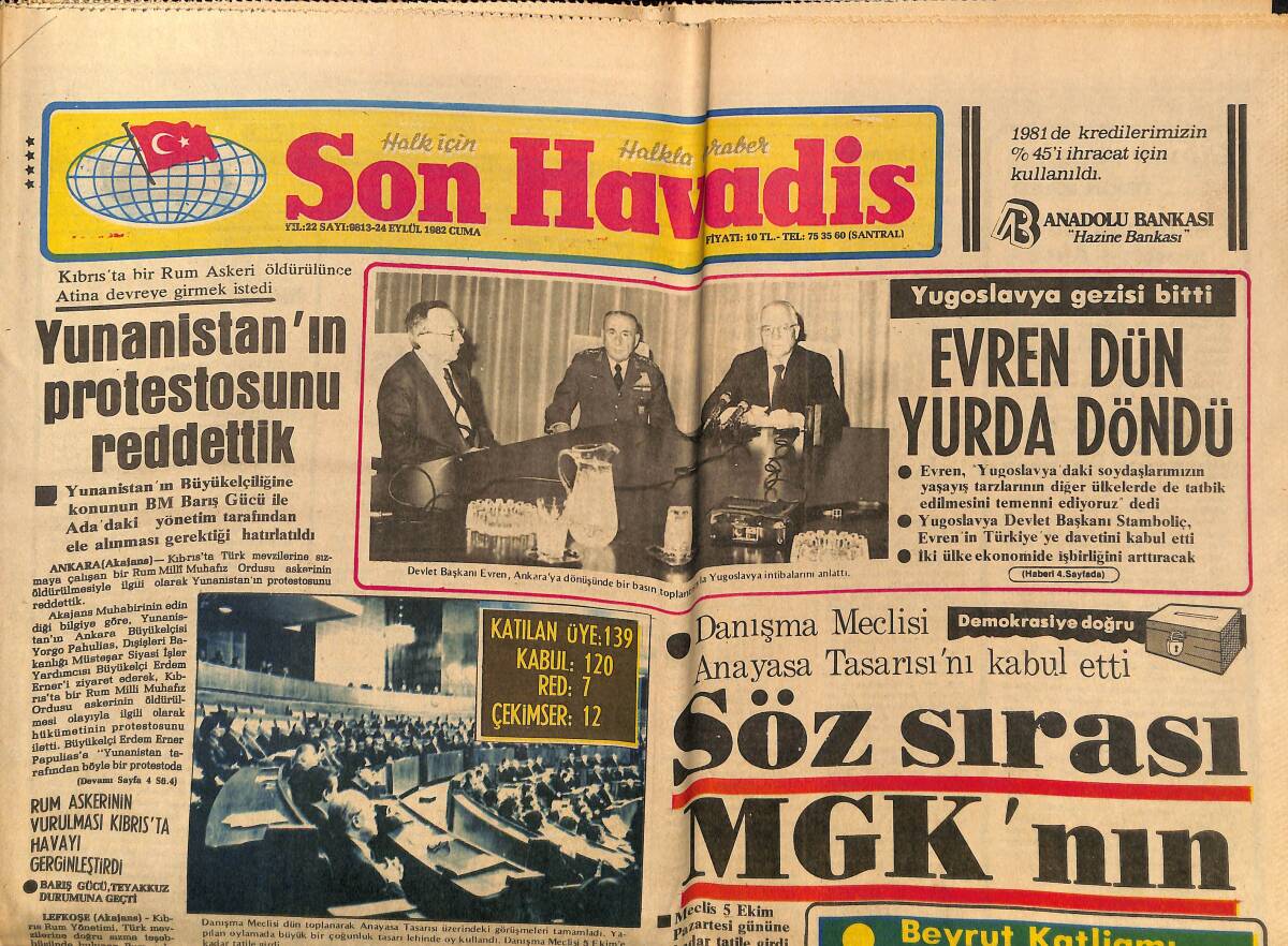 Son Havadis Gazetesi 24 Eylül 1982 - Hülya Söze Stüdyoyu Terk Etti - Yunanistan'ın Protestosunu Reddettik GZ149768 - 1