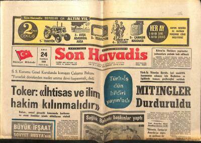 Son Havadis Gazetesi 24 Haziran 1969 - Türk-İş Dün Bildiri Yayınladı GZ97976 - 1