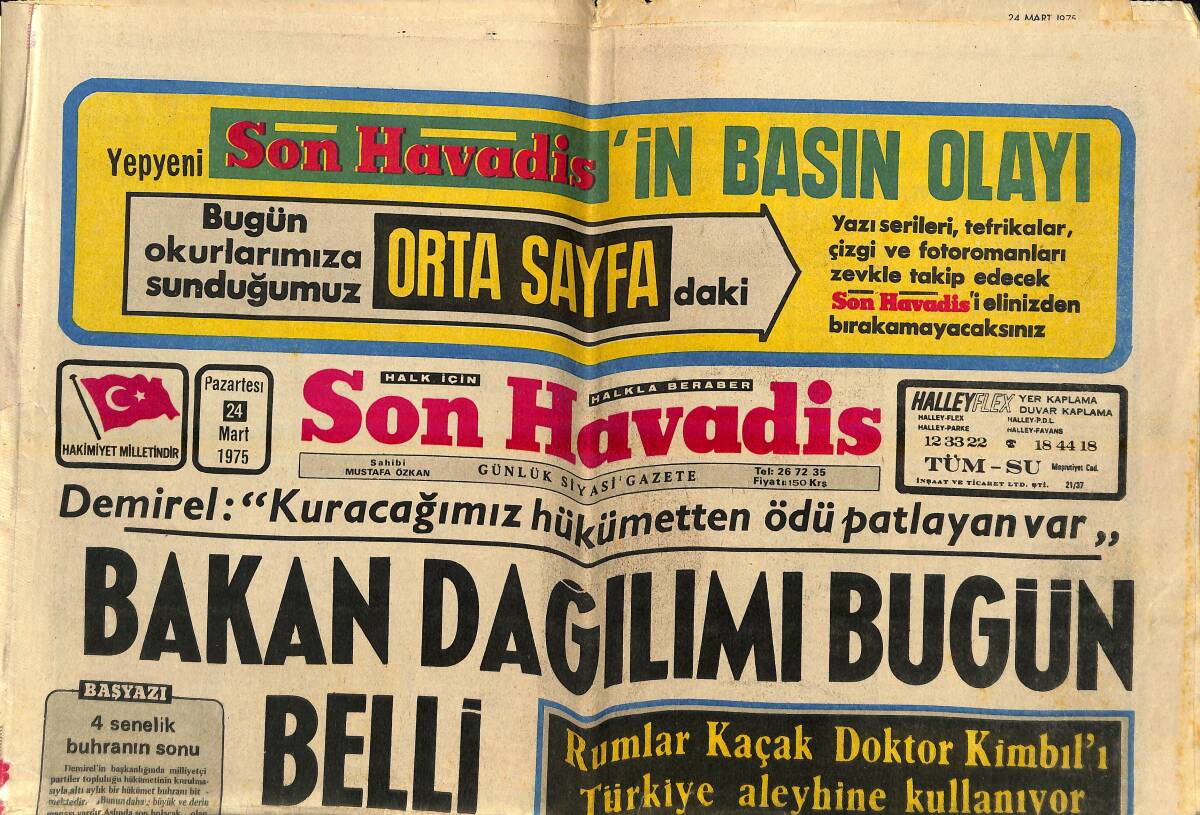 Son Havadis Gazetesi 24 Mart 1975 - Marmara'da Petrol Bulmak İçin 1500 Metreye İnildi GZ160266 - 1
