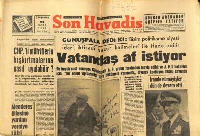 Son Havadis Gazetesi 24 Ocak 1962 - Gümüşpala Vatandaş Af İstiyor GZ59390 - 1