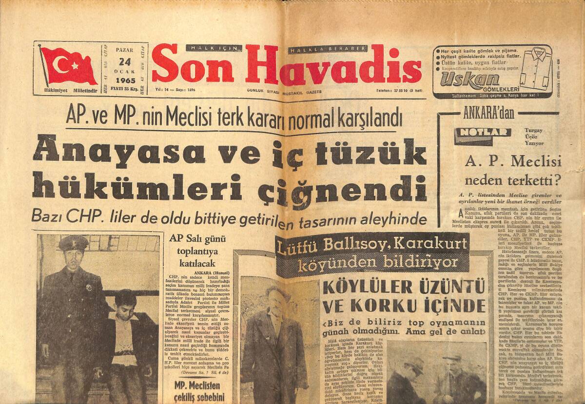 Son Havadis Gazetesi 24 Ocak 1965 - Churchill'in Torununun Çocuğu Oldu - Arif Sami Toker Radyoyu Boykot Etti GZ158797 - 1