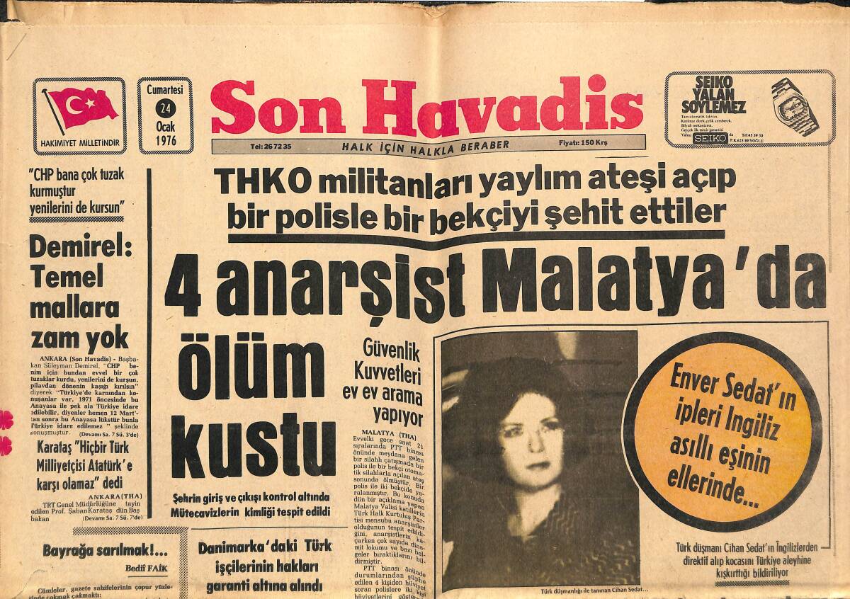 Son Havadis Gazetesi 24 Ocak 1976 - Lübnan Fiilen Taksim Edildi - Akıl Hastanesi Ek Tesislerinin Temeli Törenle Atıldı GZ143433 - 1