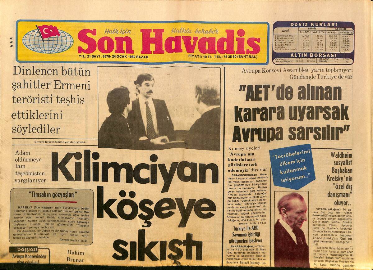 Son Havadis Gazetesi 24 Ocak 1982 - Kilimciyan Köşeye Sıkıştı - Waldheim Sosyalist Başbakan Kreisky'nin Özel Dış Danışmanı Oluyor GZ149693 - 1