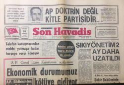 Son Havadis Gazetesi 24 Temmuz 1971 - Sıkıyönetim 2 Ay Daha Uzatıldı - GZ12475 - 1