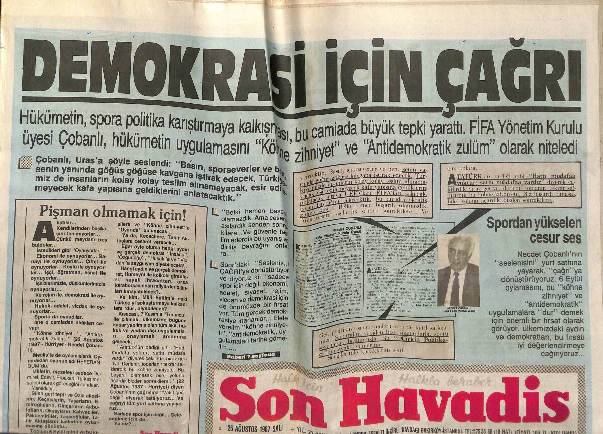 Son Havadis Gazetesi 25 Ağustos 1987 - Özal'ın İşi Duaya Kaldı - MHK Düşünceli GZ149751 - 1