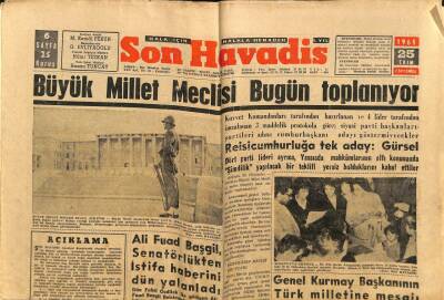 Son Havadis Gazetesi 25 Ekim 1961 - Büyük Millet Meclisi Bugün Toplanıyor GZ74188 - 1
