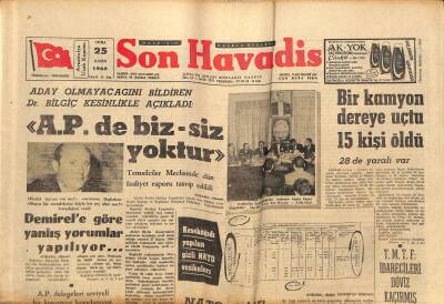 Son Havadis Gazetesi 25 Kasım 1966 - Demirele Göre Yanlış Yorumlar Yapılıyor... - Silivri Cinayeti Yeni Safhada GZ124326 - 1