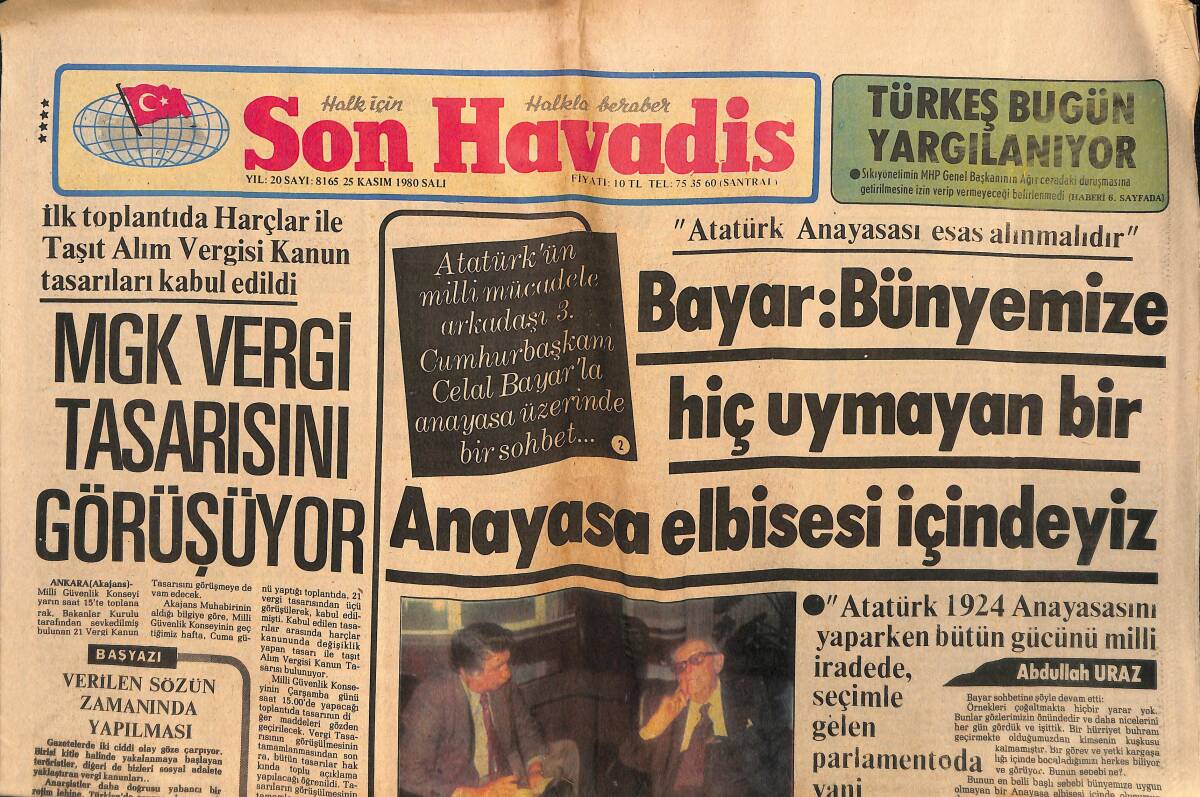 Son Havadis Gazetesi 25 Kasım 1980 - İnönü Stadı'nda Bülent Ersoy Şov - İtalya'da Deprem GZ134553 - 1