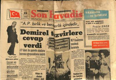 Son Havadis Gazetesi 25 Nisan 1965 - TRT Yasama Ve Yürütme Organlarının Karşısında - Yunanistan Vize Anlaşmasını Feshetti GZ123971 - 1