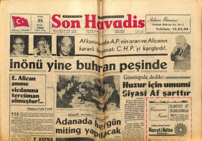 Son Havadis Gazetesi 25 Ocak 1963 - İnönü Yine Buhran Peşinde GZ65535 - 2