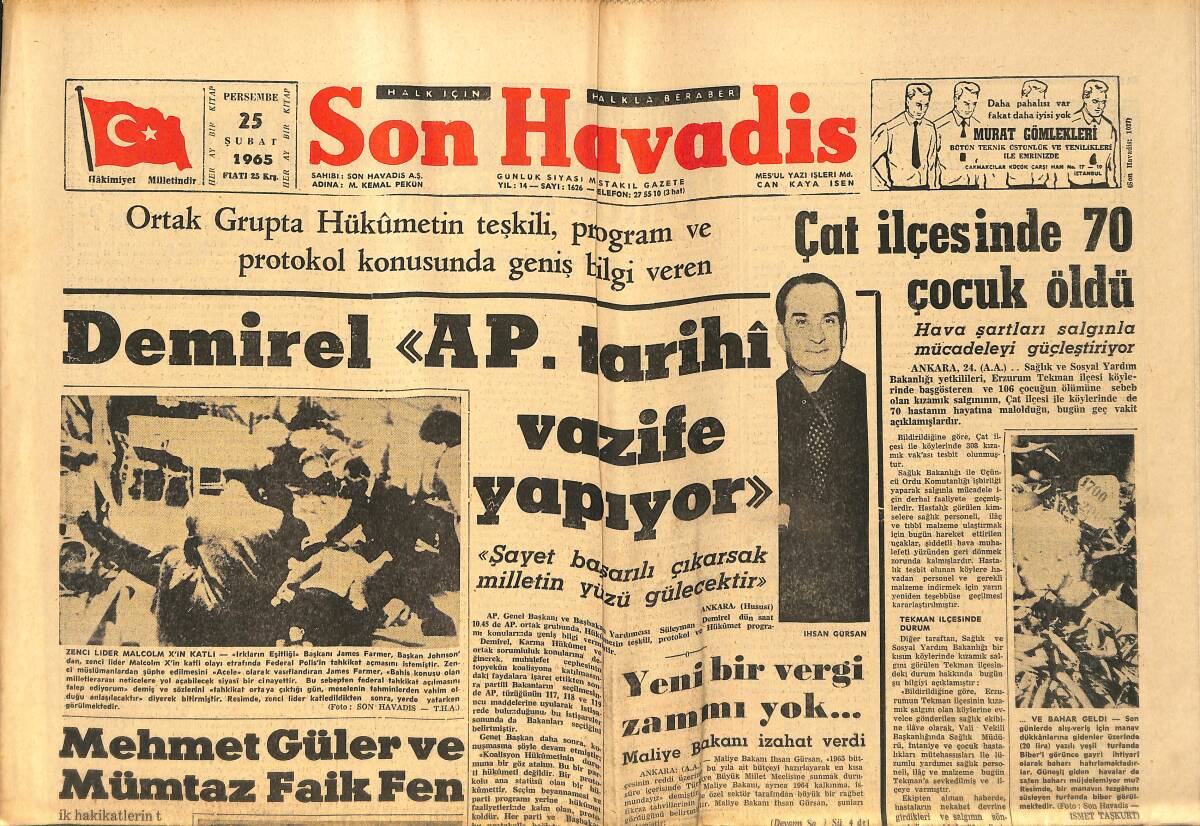 Son Havadis Gazetesi 25 Şubat 1965 - Rıza Göksu Danıştay Başkanı Seçildi - Aksaray'da Tabanca İle Düello Ettiler GZ158659 - 1