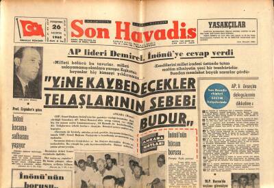 Son Havadis Gazetesi 26 Ağustos 1965-Turizm Bakanı Dorman İstifa Etti-Yunan Meclisinde Kavga Çıktı GZ102694 - 1