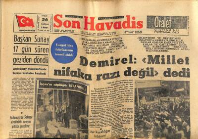 Son Havadis Gazetesi - 26 Haziran 1966 - Başkan Sunay 17 Gün Süren Geziden Döndü - İlkokullar 6 Yıla Çıkacak GZ124227 - 1